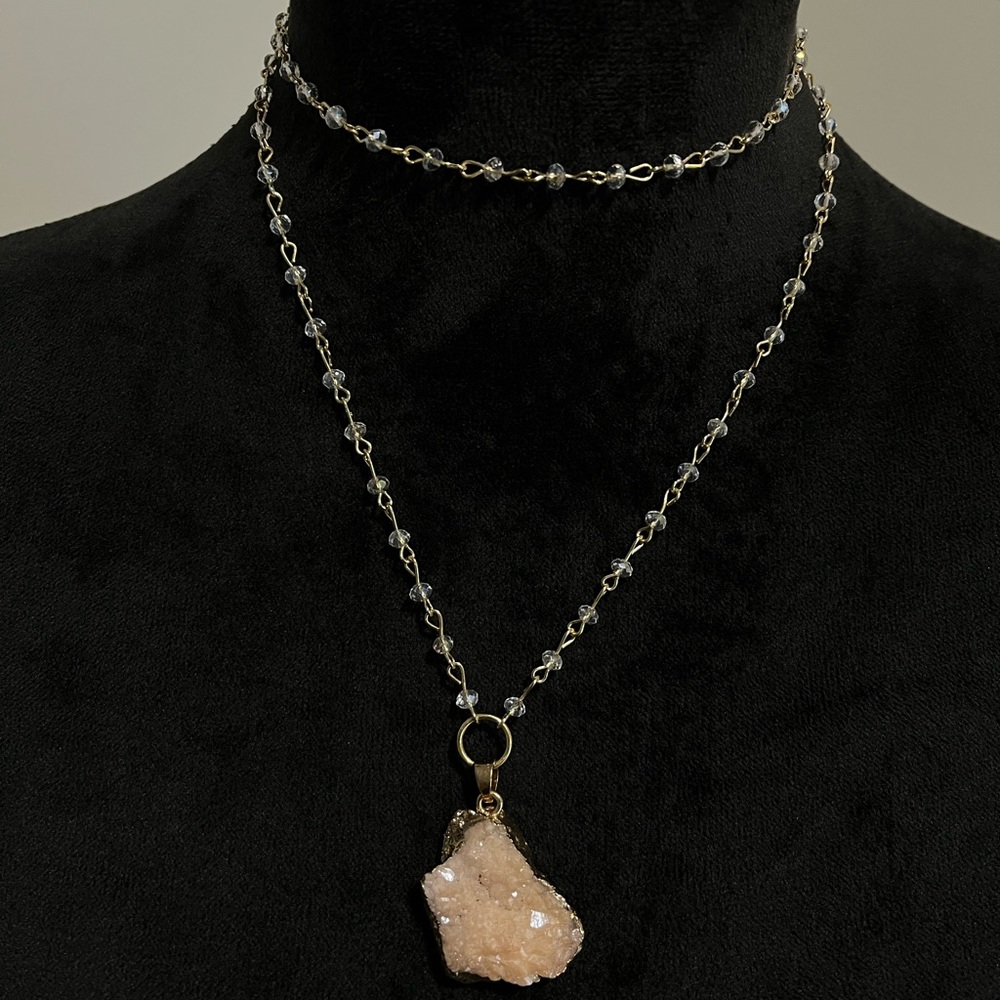 Handmade Layered Pink Gemstone Necklace